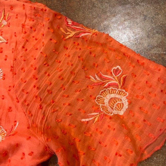 Anthropologie Ranna Gill Embroidered Tunic Dress Orange Floral Swiss Dots Sz L - Picture 4 of 9